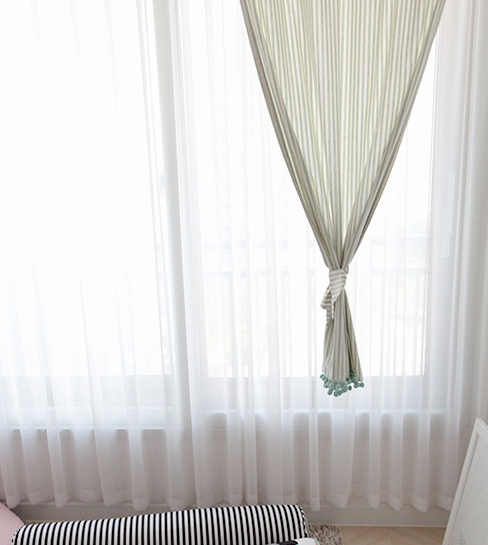 메르시폼폼 체크 커튼-민트 여자 남자 아이방