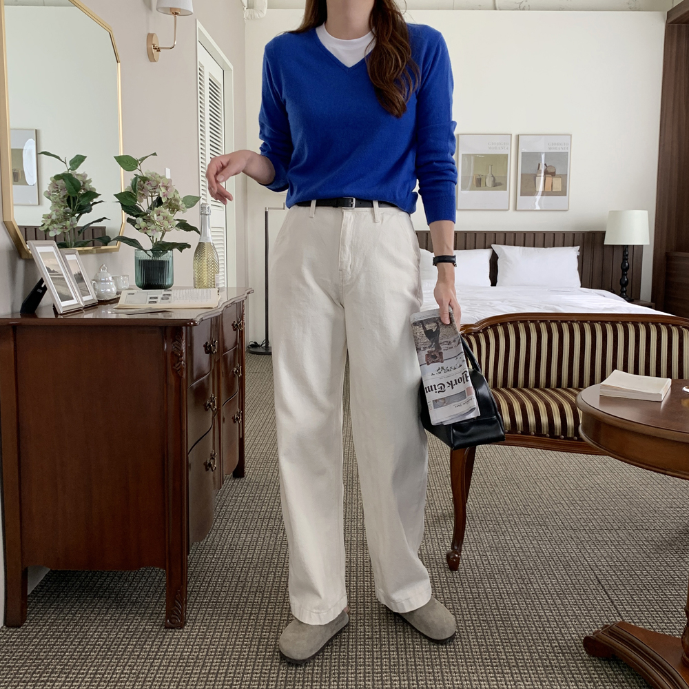 하이웨스트 일자 팬츠 세미 여성 와이드팬츠 여자 면바지 통바지 봄 핑크바지 - 상세 이미지 5