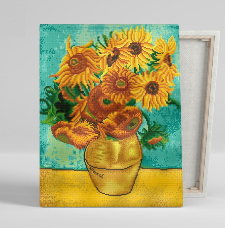 보석 비즈 큐빅 십자수 캔버스형 / 고흐 해바라기 화병 40x50 - 상품 이미지