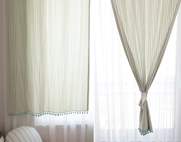 메르시폼폼 체크 커튼-민트 여자 남자 아이방