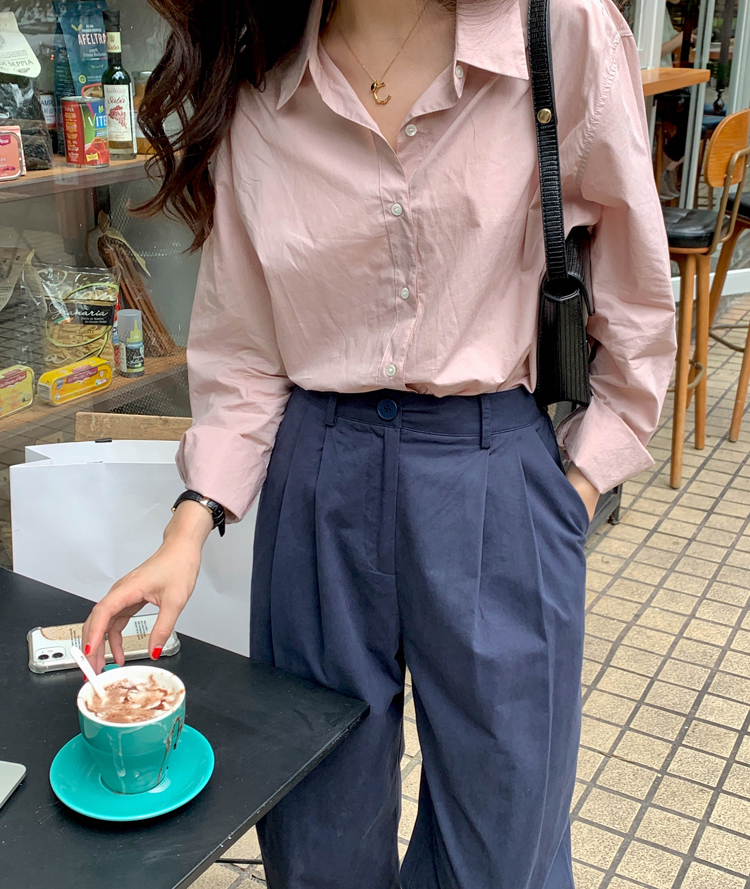 투데이 여자 봄 셔츠 기본 코튼 카라넥 레이어드 루즈핏 여성 남방 셔츠(6color) 이미지 4