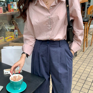 투데이 여자 봄 셔츠 기본 코튼 카라넥 레이어드 루즈핏 여성 남방 셔츠(... 착용 후기 | 사이즈/핏 총정리 - 상품 이미지 4
