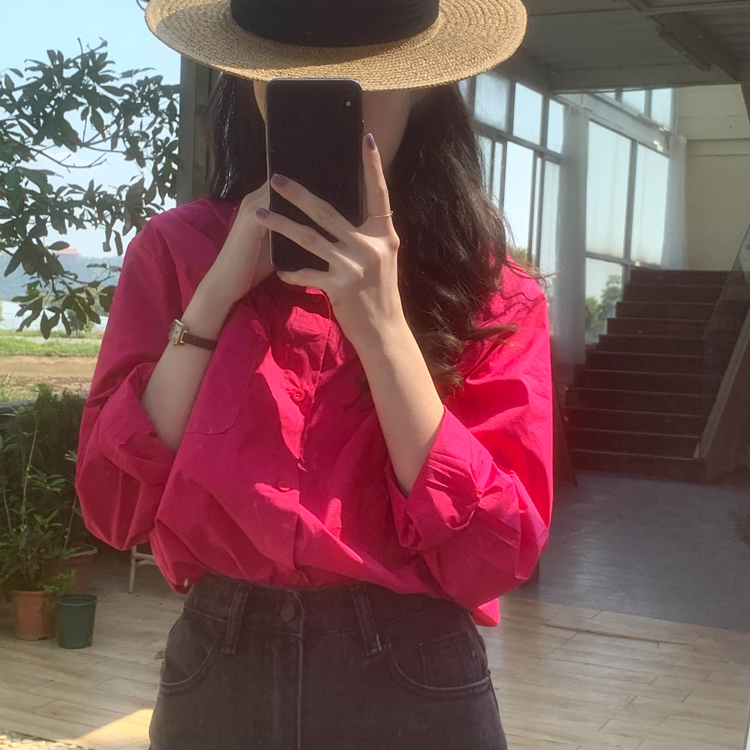 투데이 여자 봄 셔츠 기본 코튼 카라넥 레이어드 루즈핏 여성 남방 셔츠(6color) 이미지 1