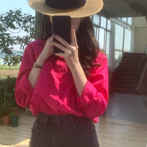 투데이 여자 봄 셔츠 기본 코튼 카라넥 레이어드 루즈핏 여성 남방 셔츠(... 착용 후기 | 사이즈/핏 총정리 - 상품 이미지 1