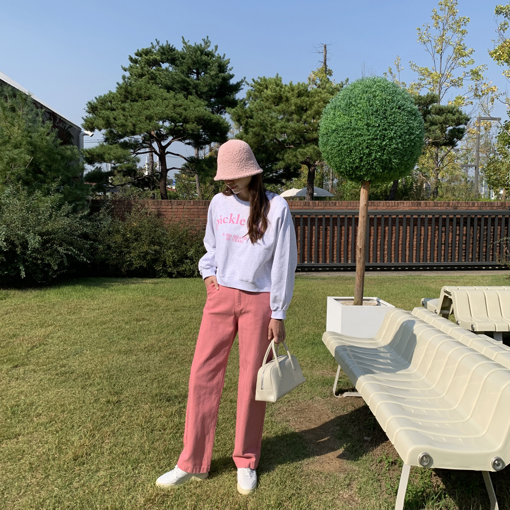 하이웨스트 일자 팬츠 세미 여성 와이드팬츠 여자 면바지 통바지 봄 핑크바지 - 상세 이미지 4