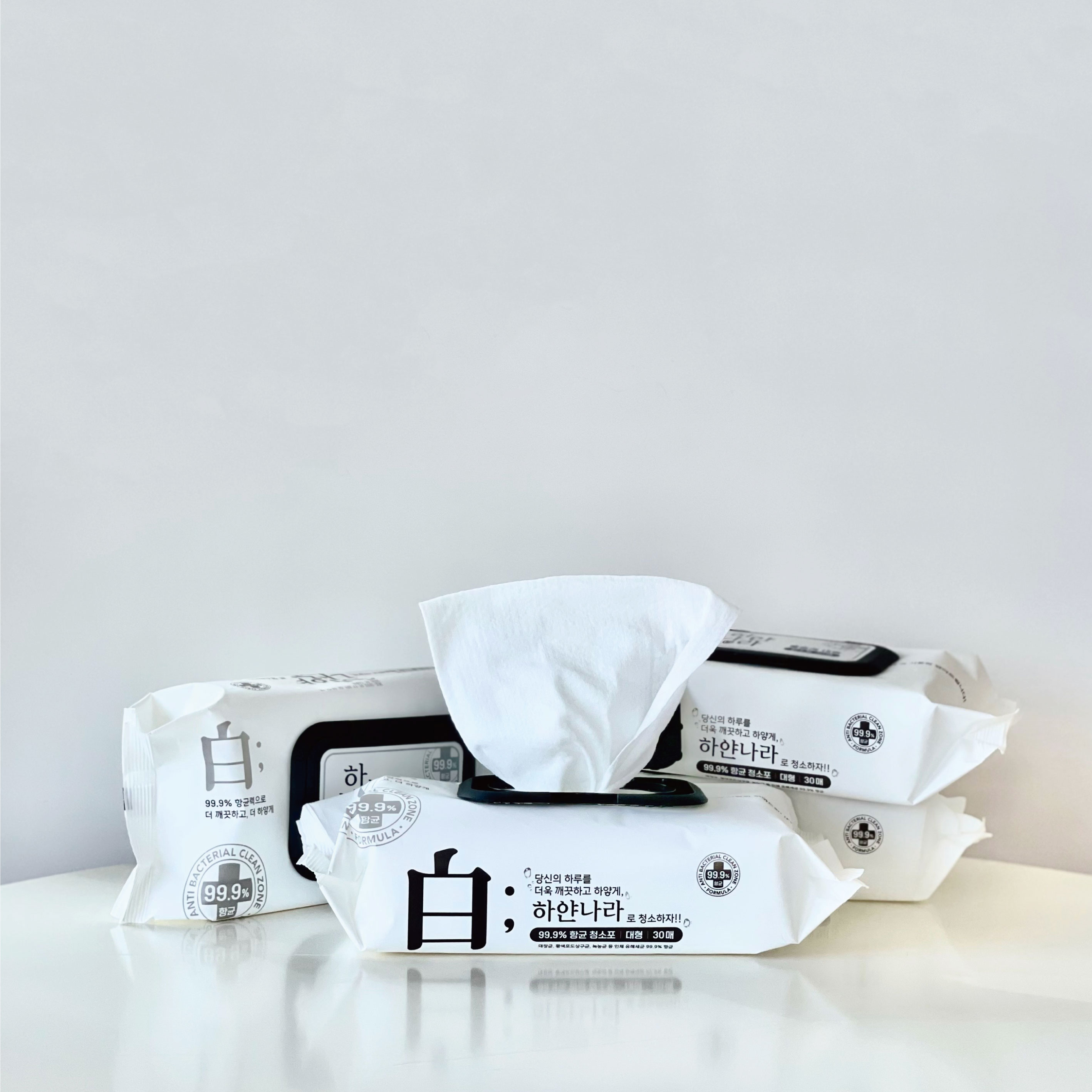 하얀나라 물걸레 밀대걸레 청소포 대형 양방향엠보 청소물티슈 65g 캡형 30매 10팩