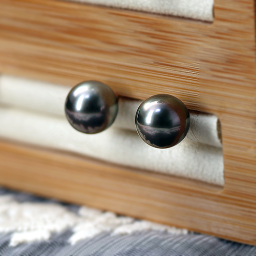 10mm 해수산 남양 타히티 흑진주 귀걸이 전체 14k 금장식 블랙진주 그레이진주 AAA