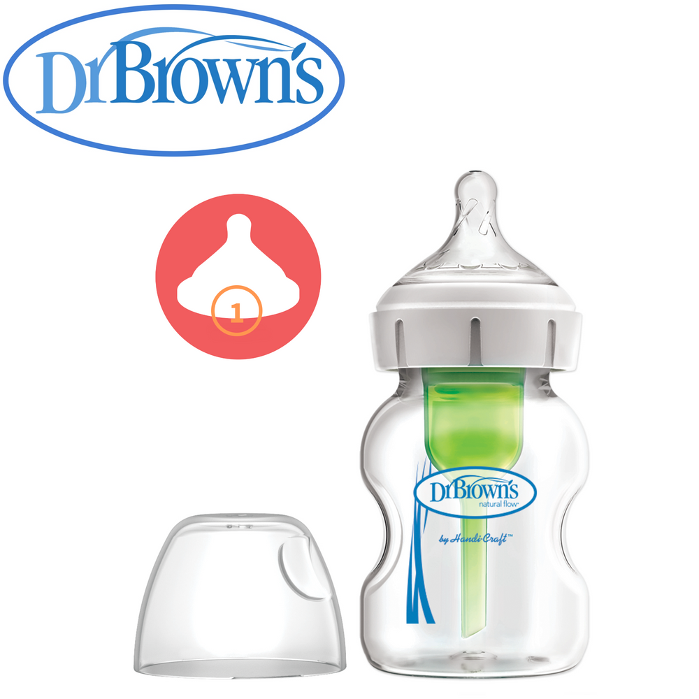 닥터브라운 젖병 유리 베이직 150ml 1P (1단계 꼭지포함, 와이드넥 옵션스+) - 상품 이미지