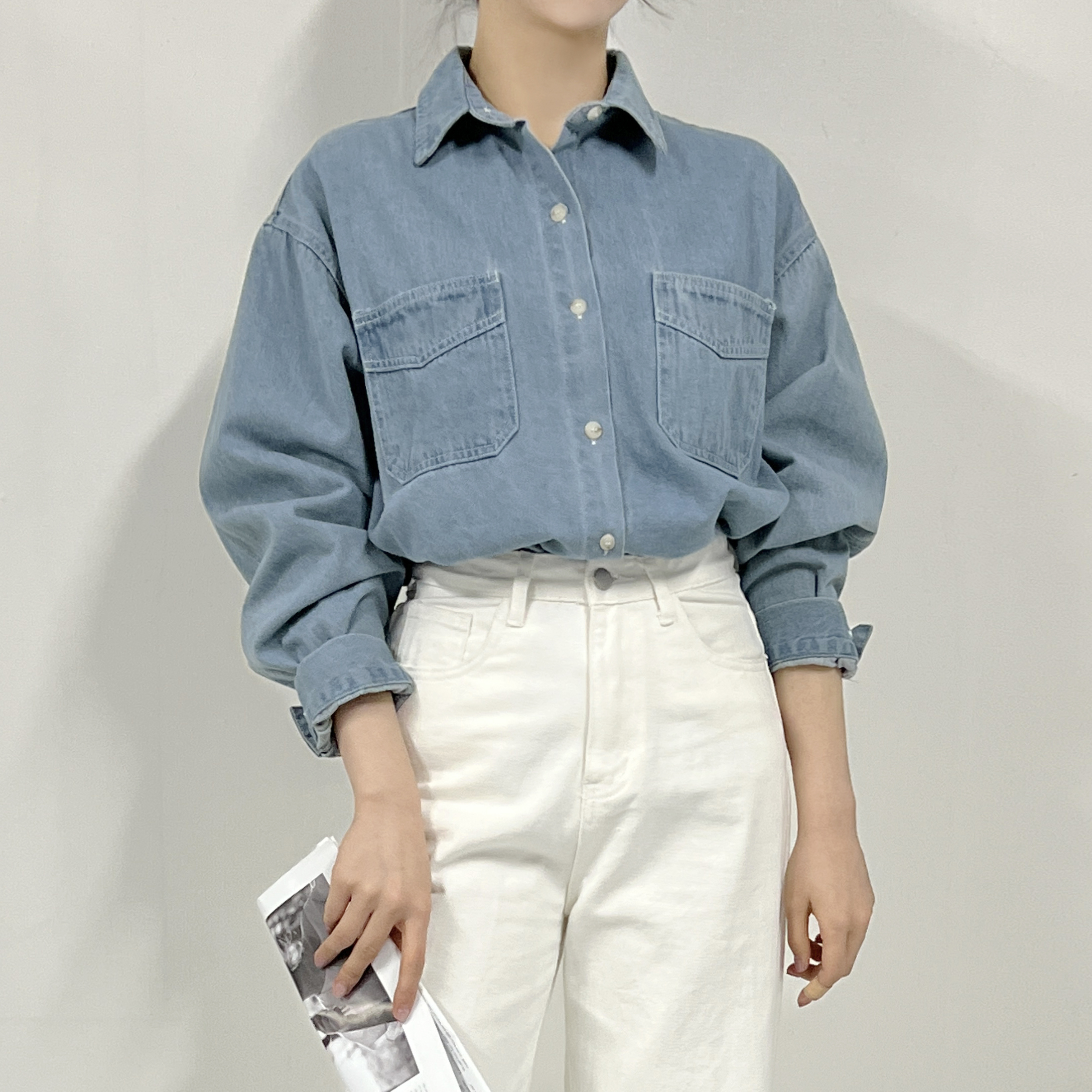 베리듀 데님 박시 포켓 남방 - 상세 이미지 4