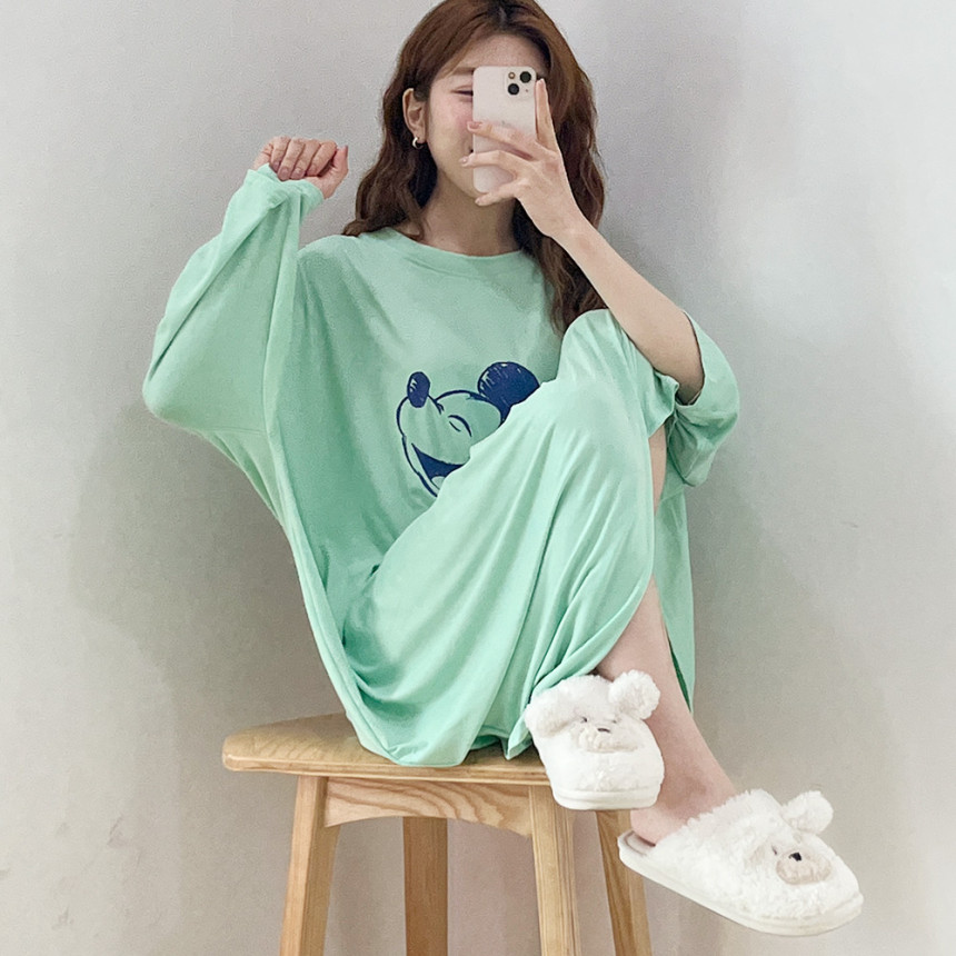 [당일출고/봄여름원피스]빅사이즈 오버핏 레터링 캐릭터 롱원피스 데일리 홈웨어 잠옷 파자마 상세 이미지 184