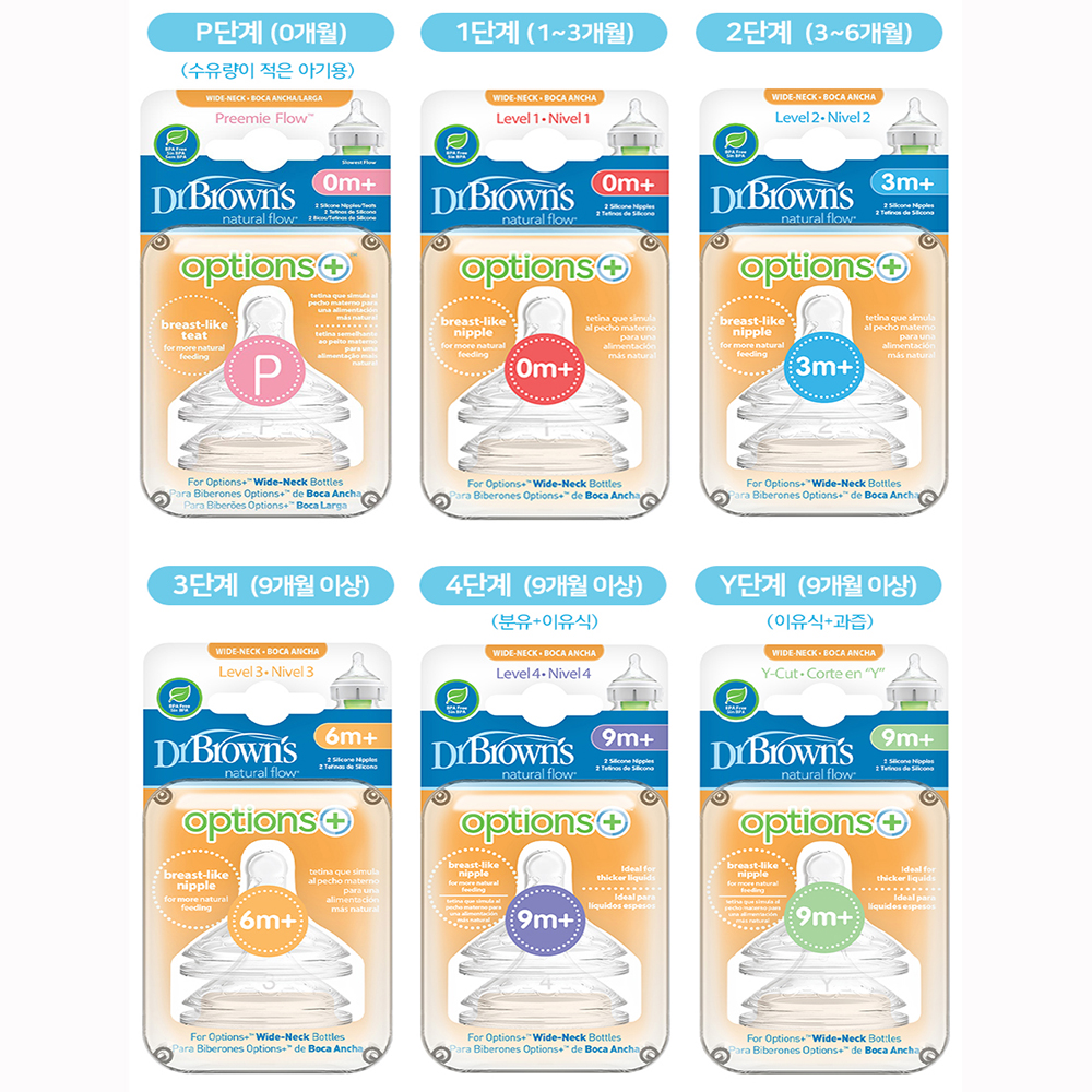 닥터브라운 젖병 유리 베이직 270ml 2+1 (1단계 꼭지포함, 와이드넥 옵션스+) - 상세 이미지 2