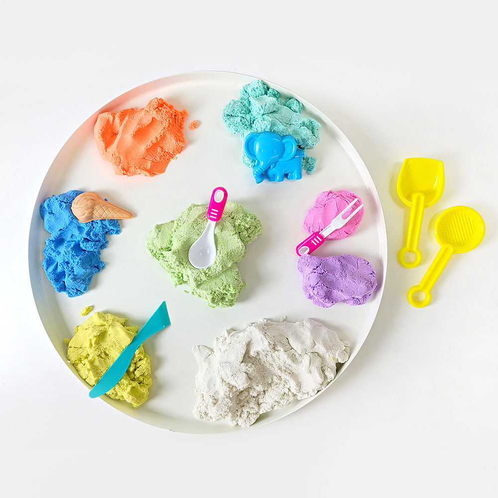 [네이버단독] 라호 굳지않는 유아 모래놀이 촉감놀이 세트 실내용 장난감 트레이+모래틀+300g 3개 포함 - 상세 이미지 4