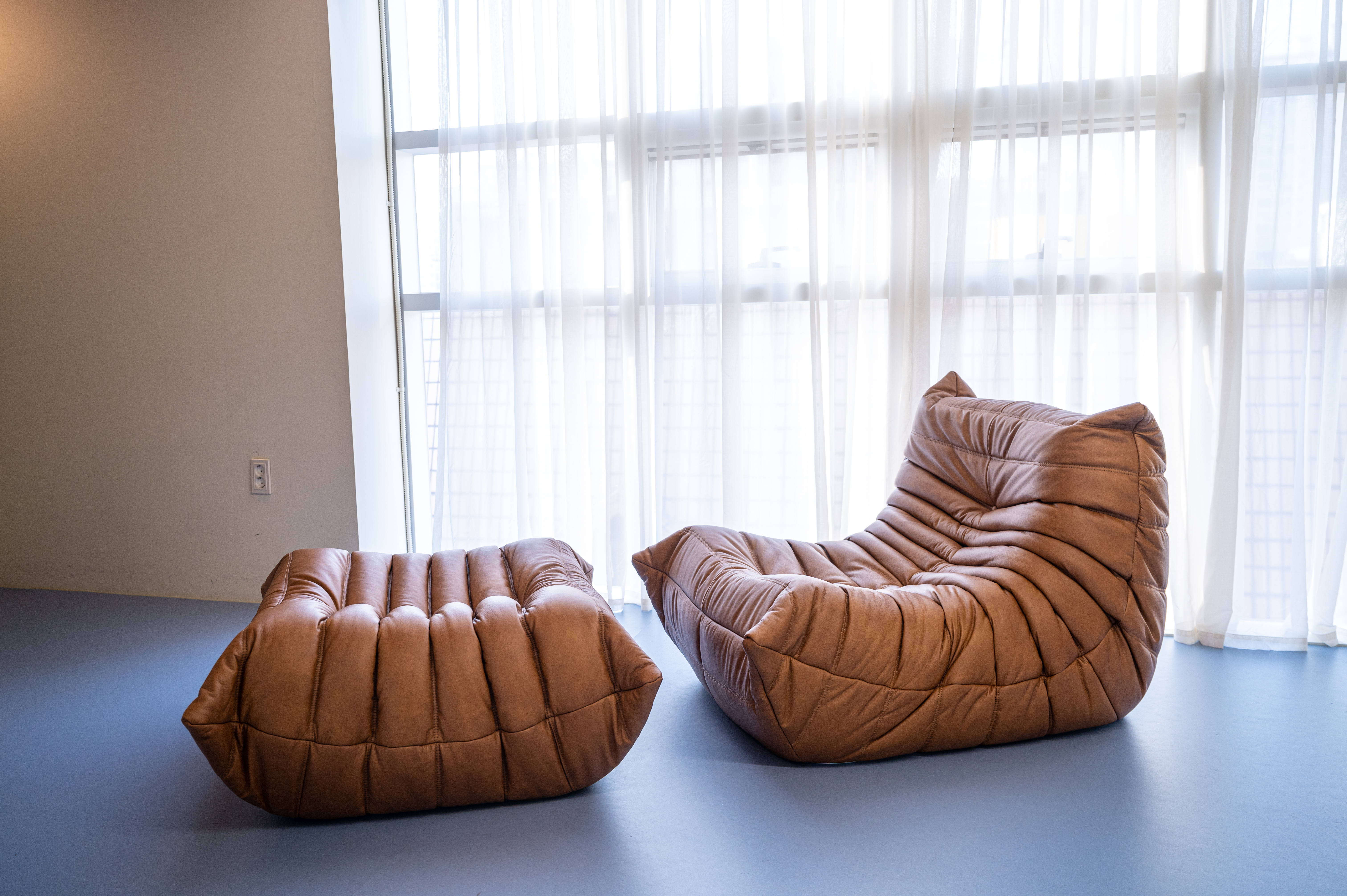 PH 17 빈백 애벌레 1인용+스툴 가죽모듈쇼파 이태리 내추럴 천연면피 전체가죽