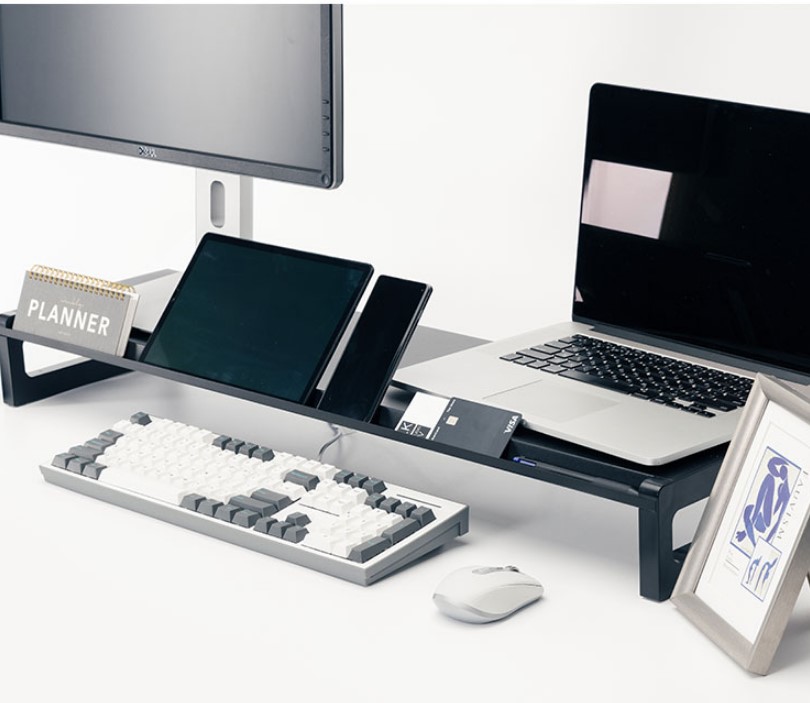 모니터 받침대 선반 듀얼 스탠드 다이 수납함 폭400 높이80