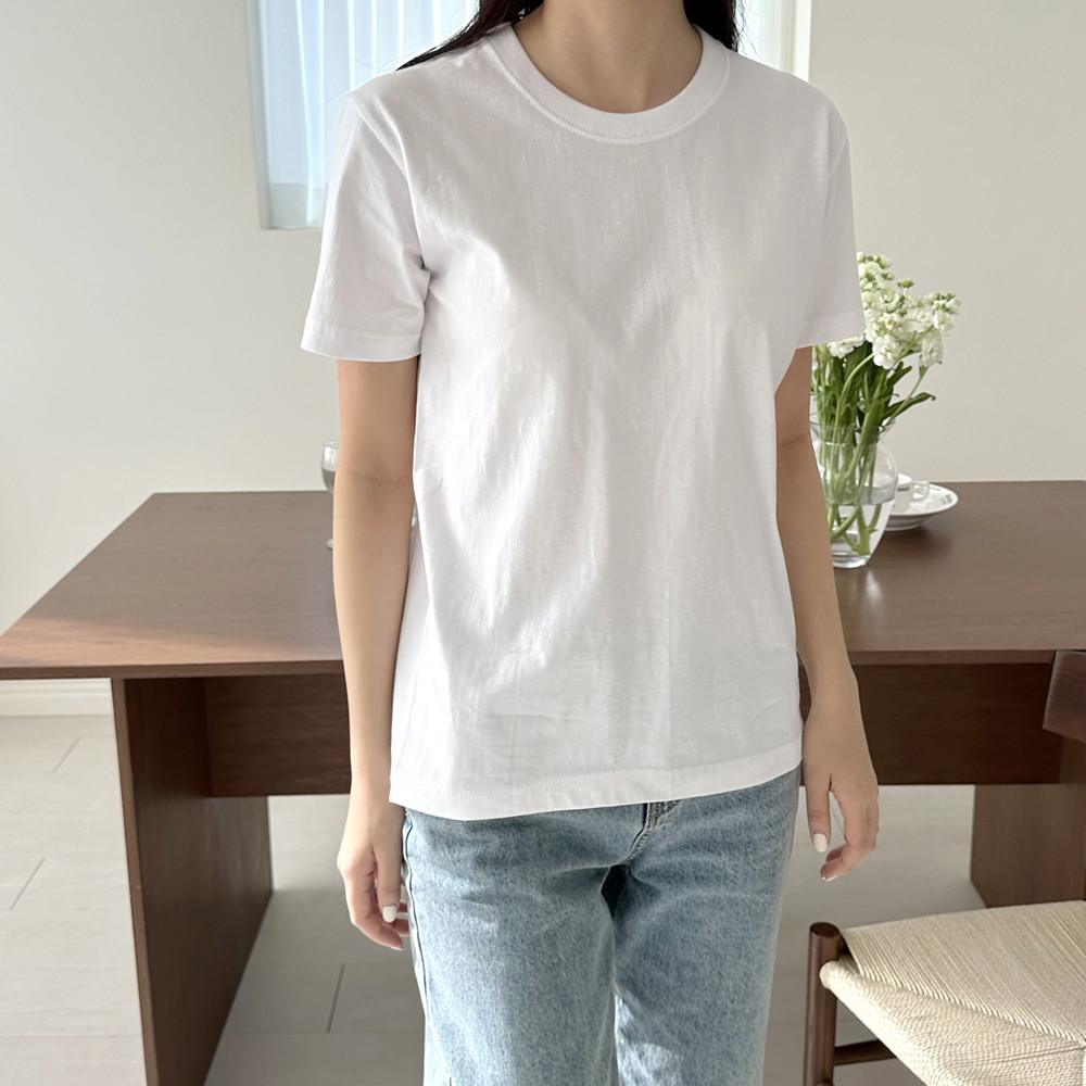20수 무지 반팔 면티 남녀공용 흰티 데일리 기본 이너 - 상세 이미지 5