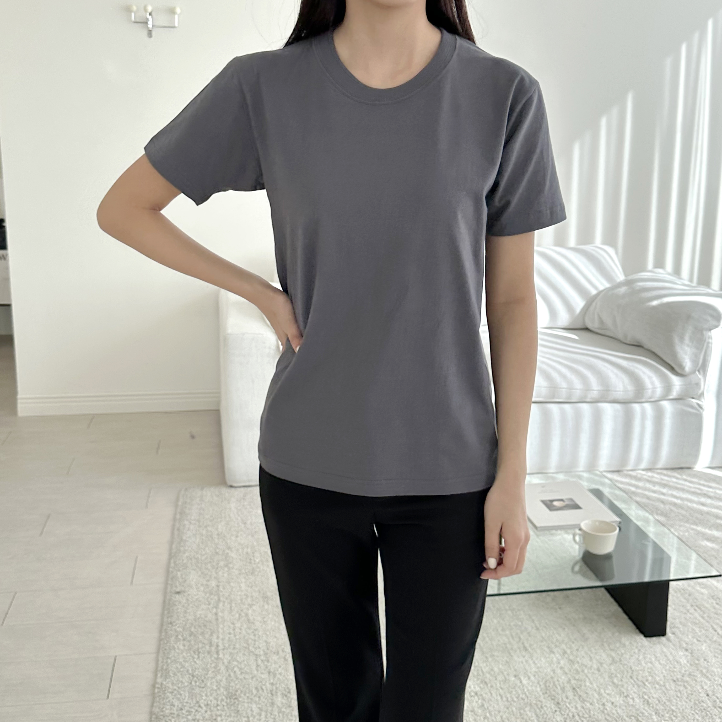 20수 무지 반팔 면티 남녀공용 흰티 데일리 기본 이너 - 상세 이미지 4
