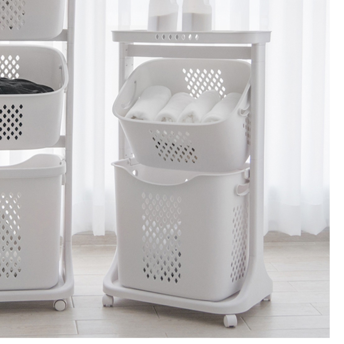 바퀴달린 이동식 빨래바구니 세탁실 빨래방 카트 2단