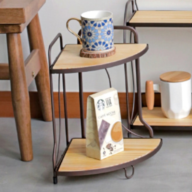 식탁 위 수납장 낮은 선반 식탁 정리대 2단 코너 선반장 - 상품 이미지