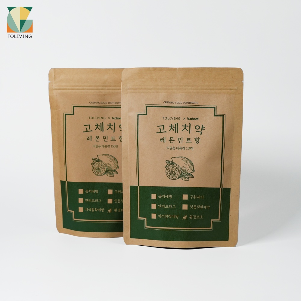 투리빙 고체치약 미백 씹는 가글 자일리톨 캠핑 레몬민트 구취제거 300정+대나무칫솔1ea 이미지 6