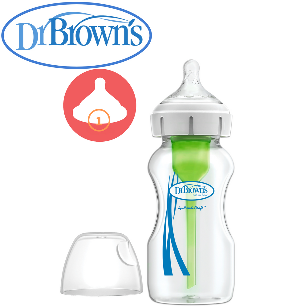 닥터브라운 젖병 유리 베이직 270ml 1P (1단계 꼭지포함, 와이드넥 옵션스+) - 상품 이미지