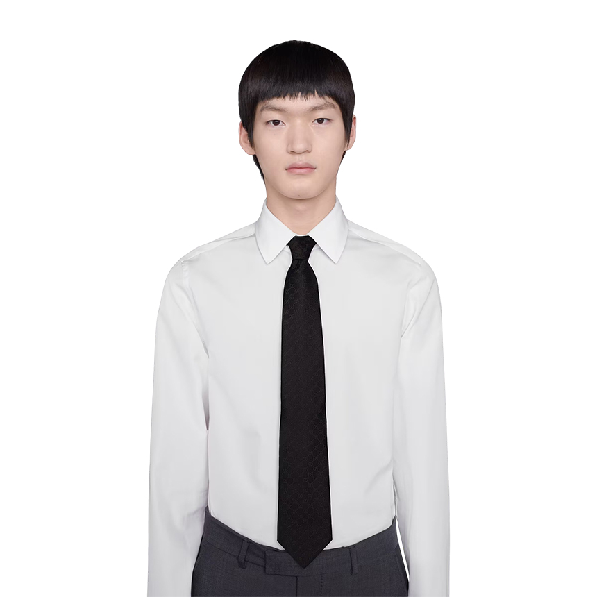 구찌 실크 넥타이 456520 4B002 1000 GG 패턴 블랙 이미지 6