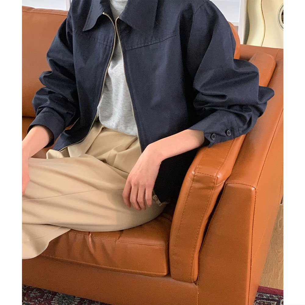 오버무드 여성 봄신상 루즈핏 와이드 카라 야상 원단 크롭 커프스 집업 자켓 4color