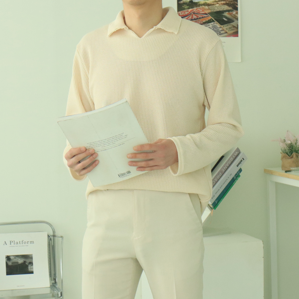 남자카라티 구김없는 오버핏 헨리넥 남성긴팔티 이미지 3
