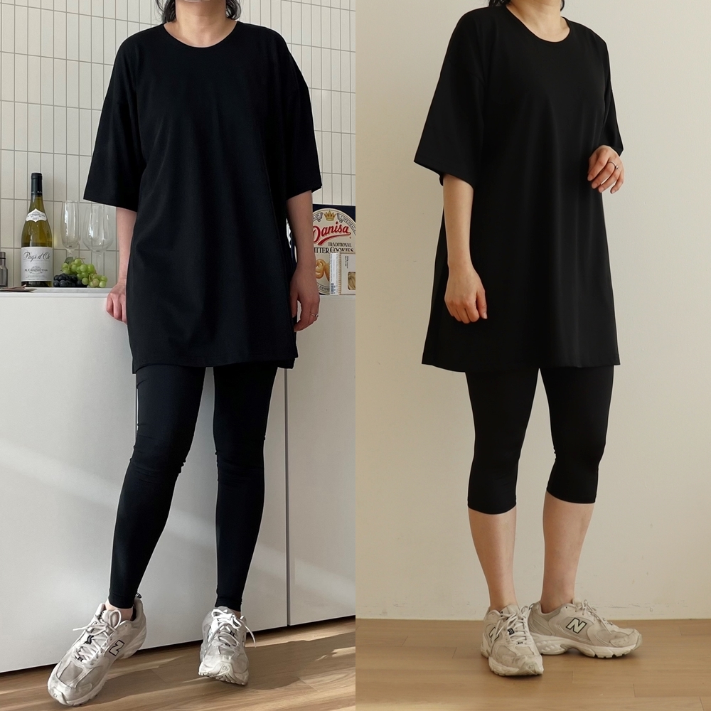 30-44 빅사이즈 자체제작 밑위긴 국산 레깅스 6부 10부 스판 블랙 운동 긴 쫄바지 제품 이미지