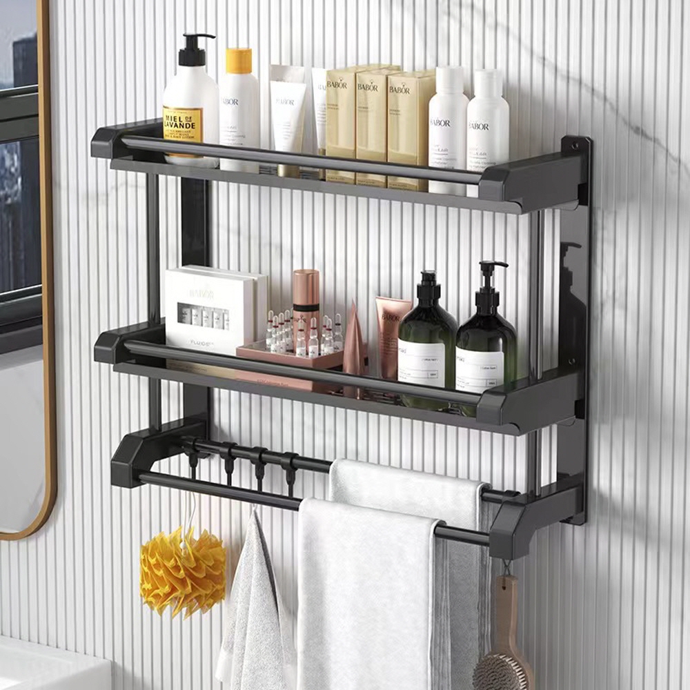 올인원 만능 욕실 수건걸이 선반 무타공 접착식 타올걸이 거치대 - 메인 이미지