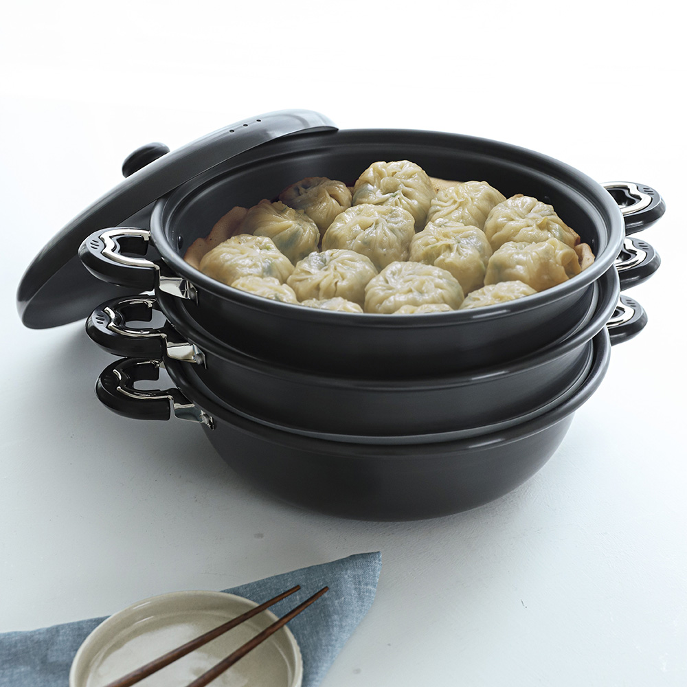 경질 만능 대형 찜기 찜솥 만두 랍스터 대게 킹크랩 대용량 3단 34cm - 상품 이미지