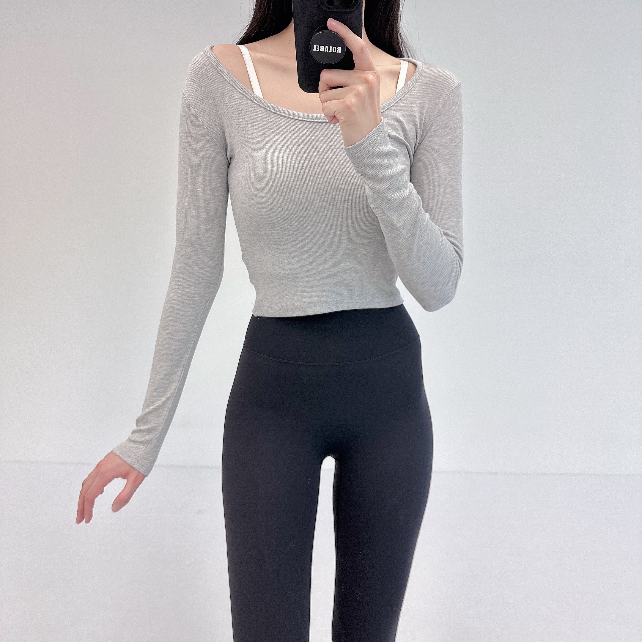 로라벨 르망 필라테스복 여성 요가복 필라테스 요가 상의 옷 커버업 운동복 탑 긴팔 크롭 - 상세 이미지 4