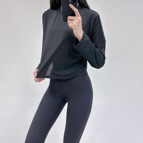 로라벨 글리 필라테스복 여성 요가복 필라테스 요가 상의 티셔츠 옷 커버업 운동복 긴팔 탑 - 상세 이미지 4