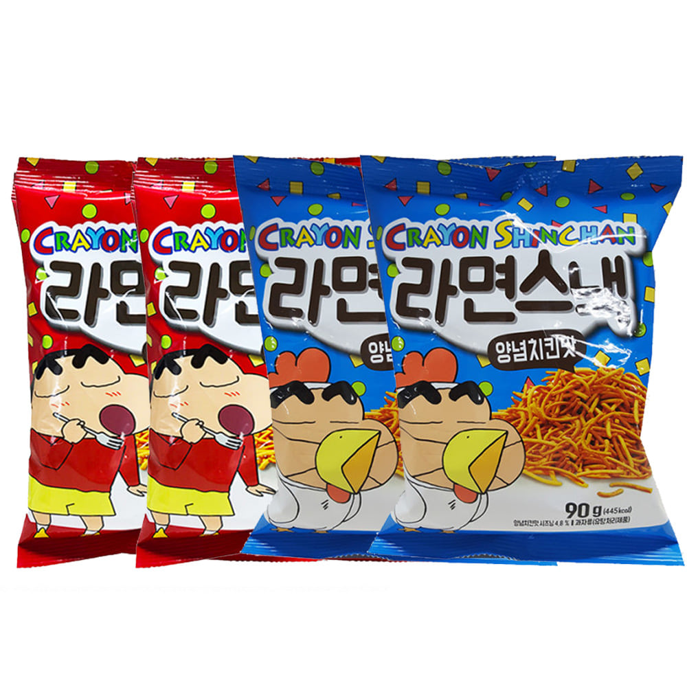 크레용신짱 짱구 라면스낵 90g 바베큐맛 8개+양념치킨맛 8개짱구 라면땅 뿌셔뿌셔 라면 과자 : 서진프리미엄