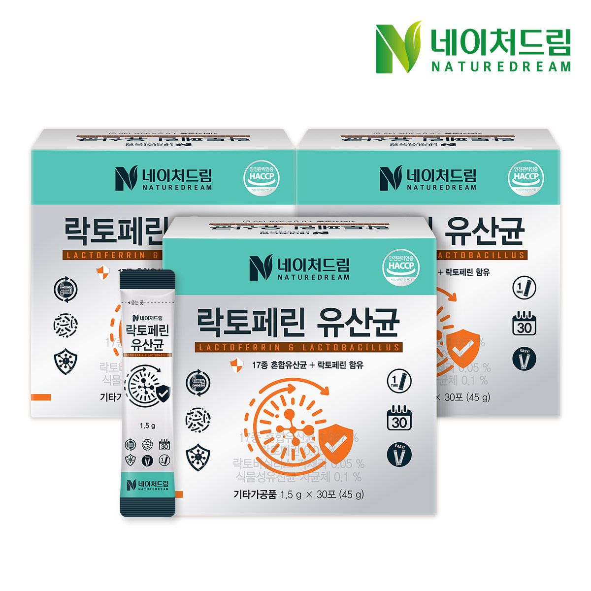 네이처드림 락토페린 유산균 초유단백질 1.5g 30포 3박스 - 상세 이미지 2
