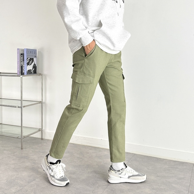 1+1 남자 치즌홀 봄 가을 일자 슬림 밴딩 스판 카고 팬츠 이미지 3