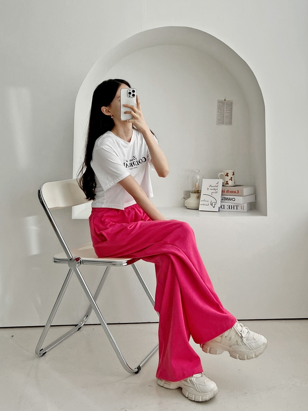 여자 비비드 밴딩 세미 일자 와이드 트레이닝 츄리닝 통바지 팬츠 이미지 4