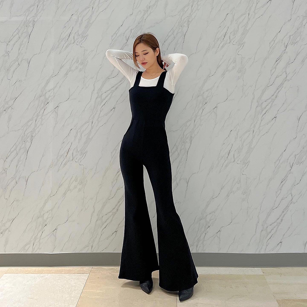 보고 지퍼 무지 나시 와이드 부츠컷 점프슈트 - 상세 이미지 4