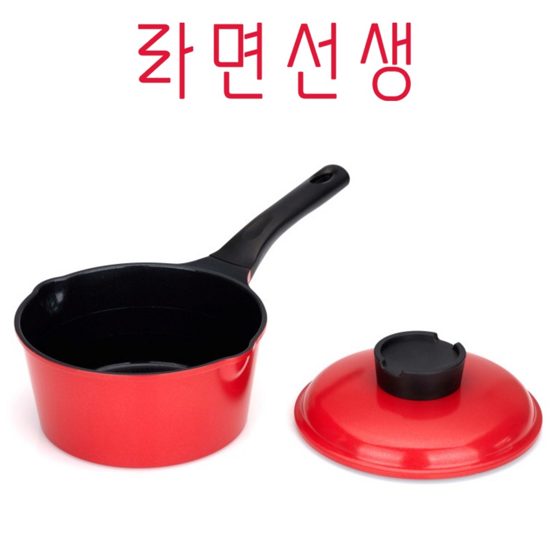 라면 냄비 인덕션 편수 1인용 짜파게티 작은 코팅 세라믹 빨간 냄비 라면선생 - 상세 이미지 3