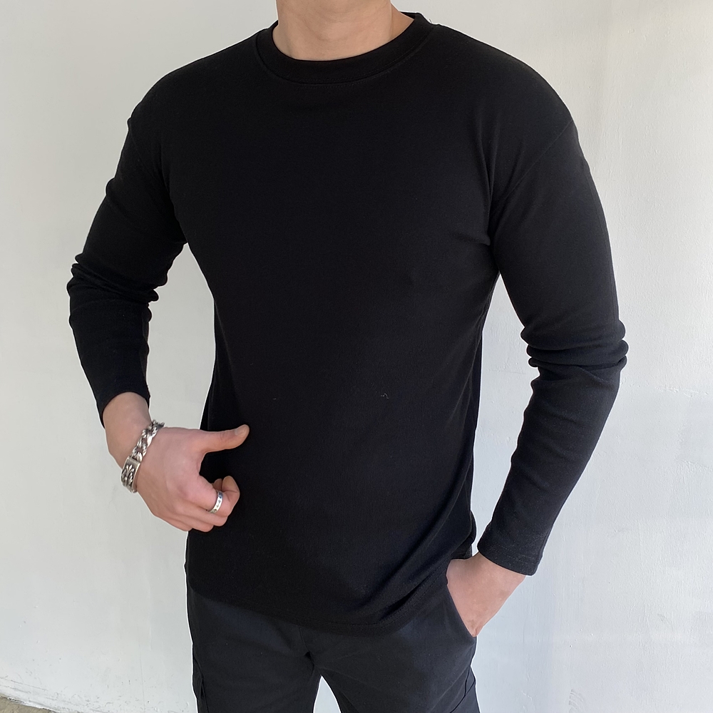흰티 남자 머슬핏 라운드 스판 긴팔티셔츠 이미지 4