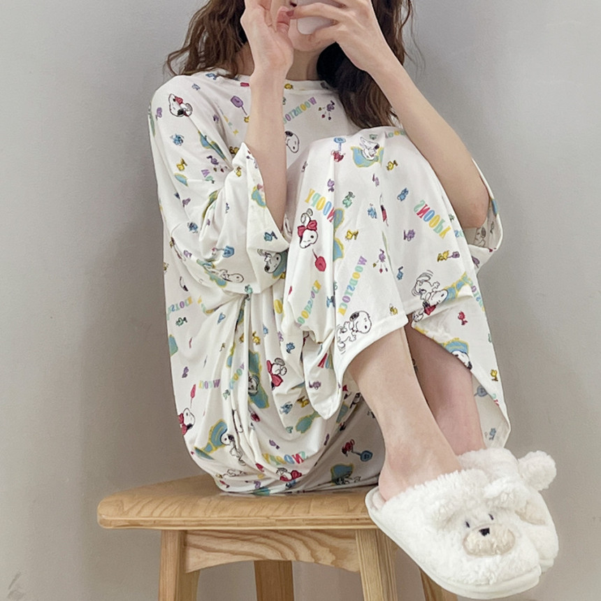 [당일출고/봄여름원피스]빅사이즈 오버핏 레터링 캐릭터 롱원피스 데일리 홈웨어 잠옷 파자마 상세 이미지 150