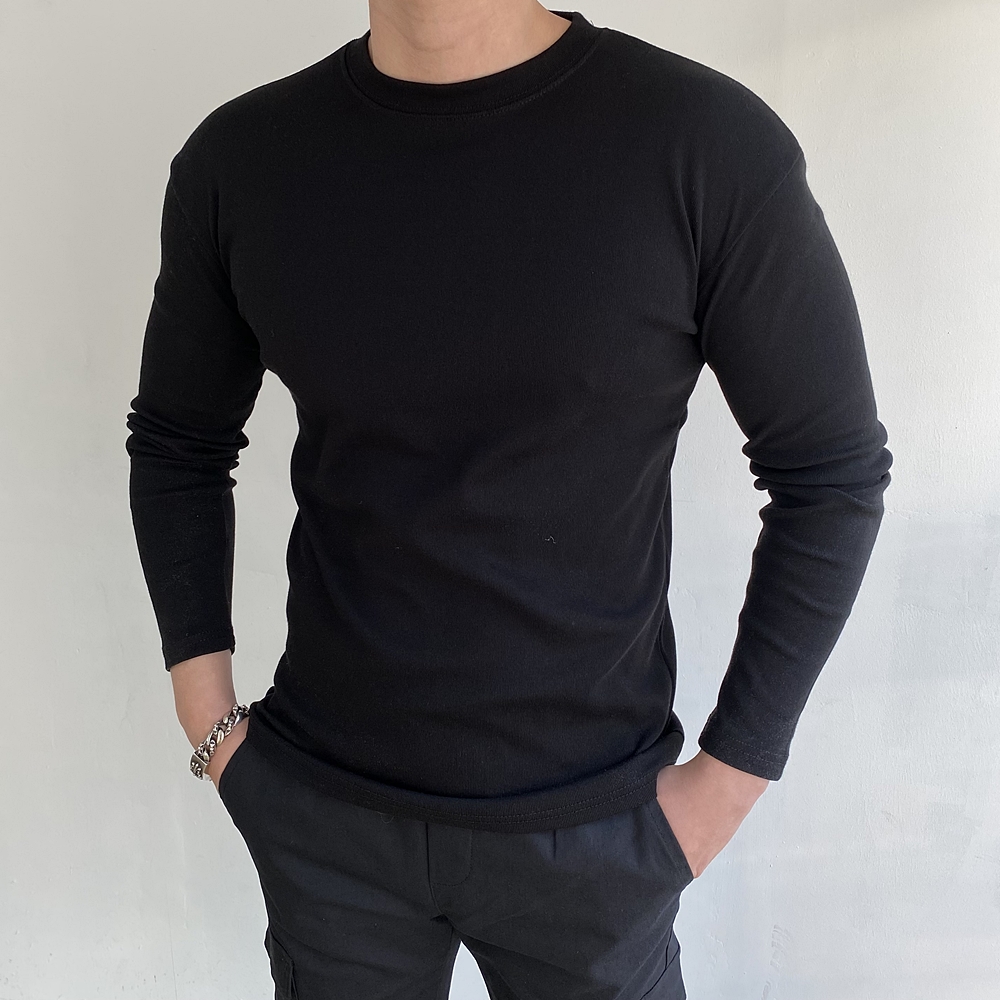 흰티 남자 머슬핏 라운드 스판 긴팔티셔츠 이미지 3