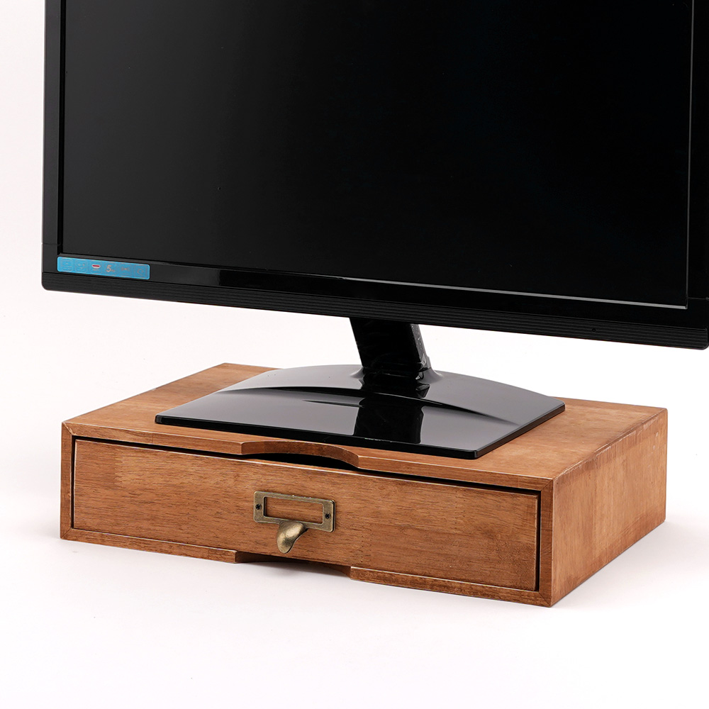 무디스워크 해리 원목 모니터 받침대 서랍형 듀얼 미니 서랍 선반 거치대