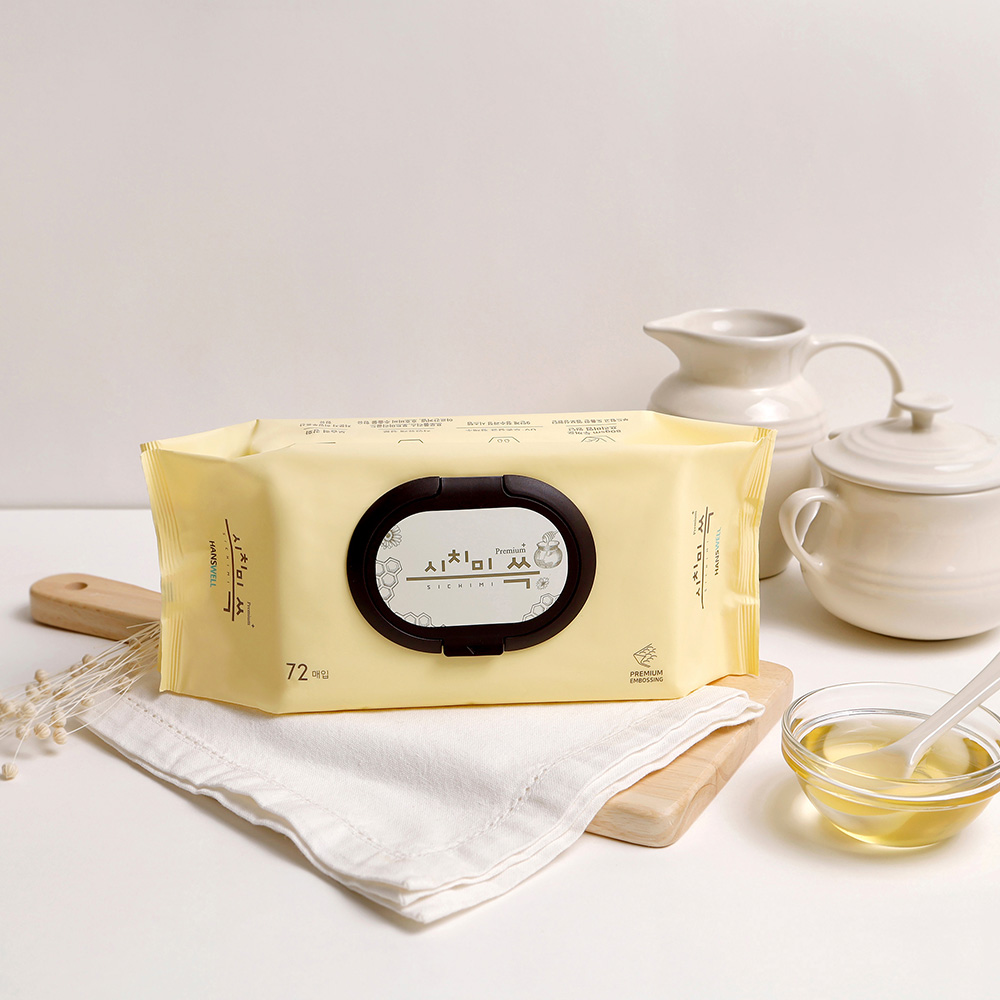 한스웰 시치미 평량80g 허니 옐로우 프리미엄 아기물티슈 캡형 72매입 10팩 엠보싱