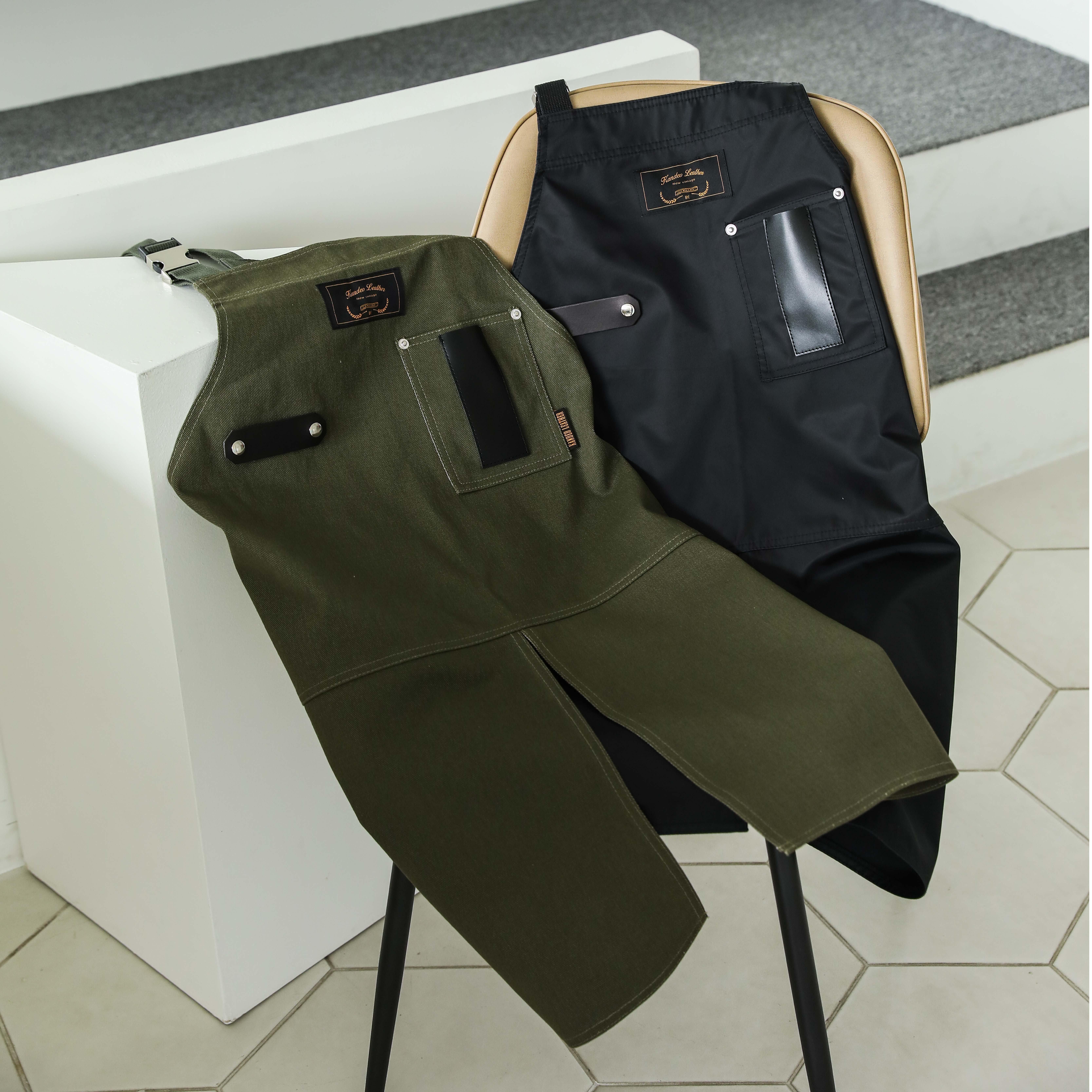 몬타나 방수블랙 칸데오레더 공방 미용실 카페 미용사 바리스타 앞치마 가죽 앞치마 방수앞치마