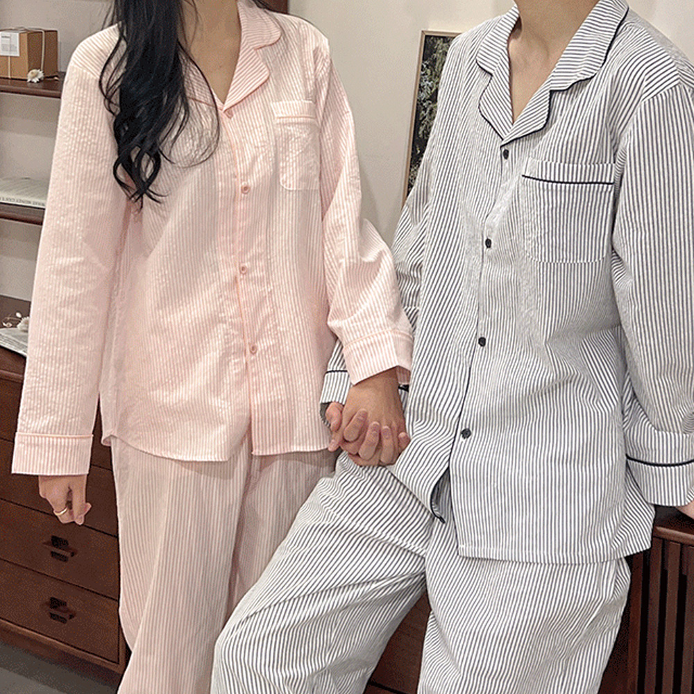 치크 긴팔 스트라이프 커플잠옷 파자마 5color - 상세 이미지 2