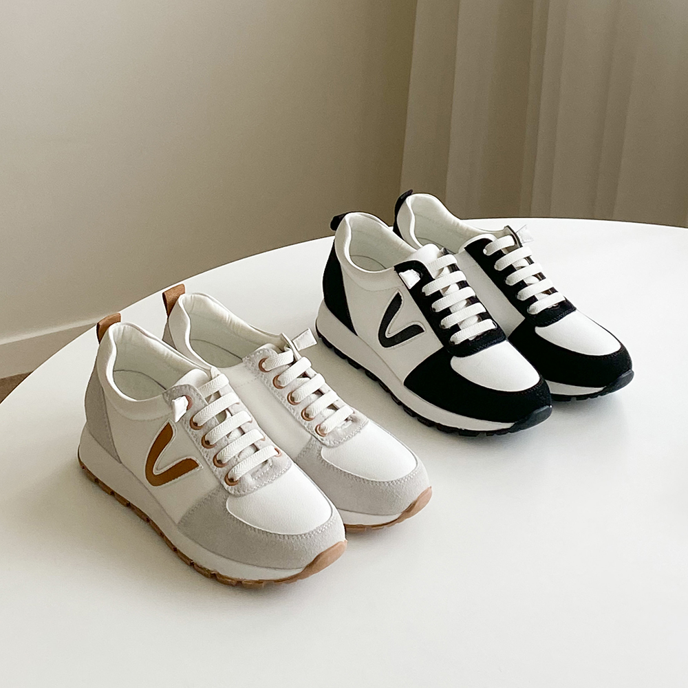 통굽 운동화 여성 소가죽 키높이 V포인트 스니커즈
