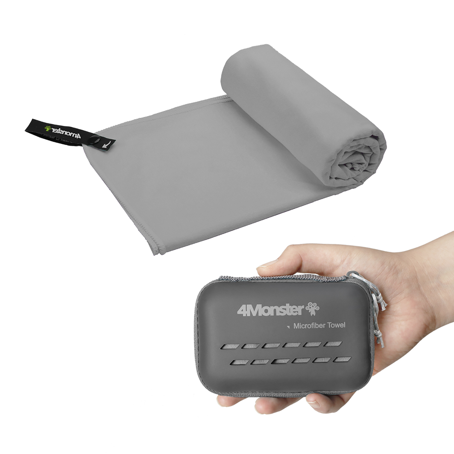4몬스터 마이크로화이바 M 그레이 등산 캠핑 수건 스포츠타올 습식 극세사 다용도