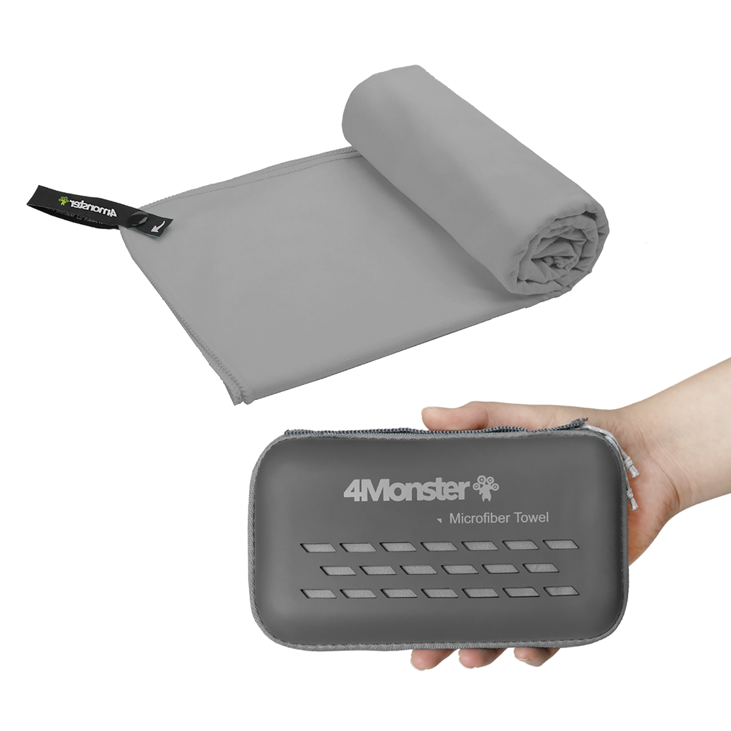 4몬스터 마이크로화이바 L 그레이 등산 캠핑 수건 스포츠타올 습식 극세사 다용도