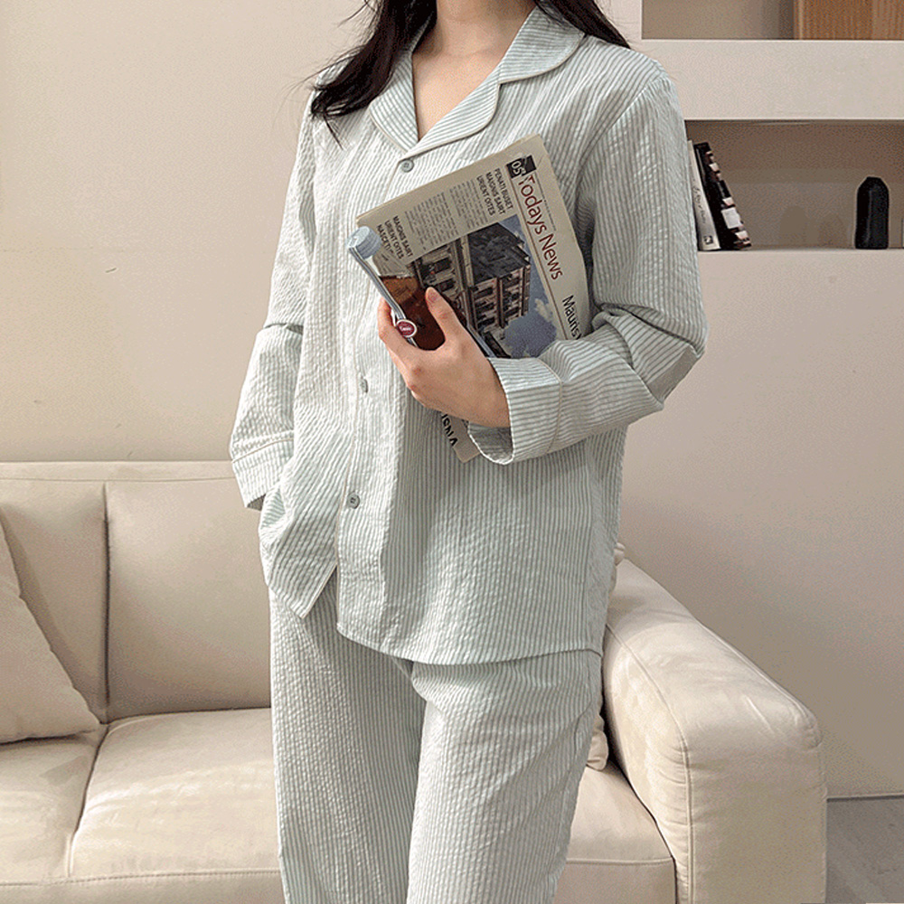 치크 긴팔 스트라이프 커플잠옷 파자마 5color - 상세 이미지 4