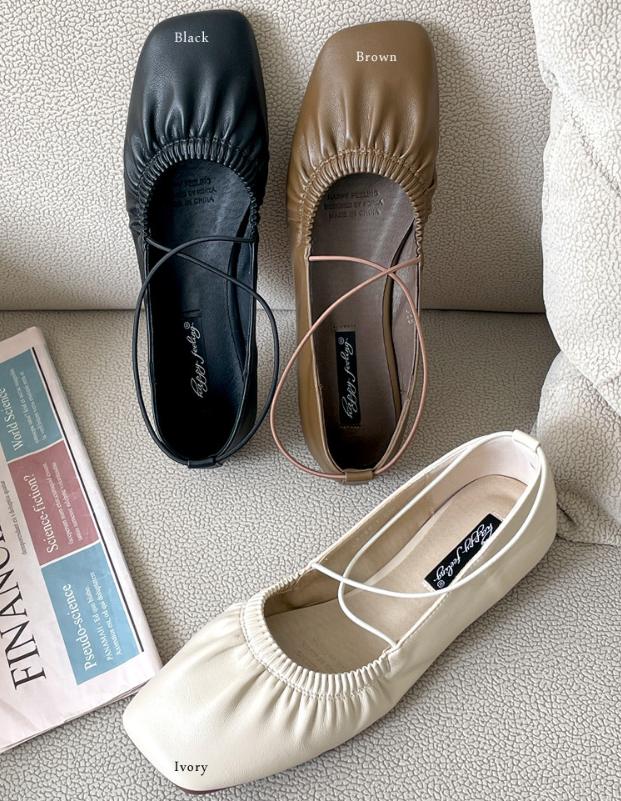 [리햅] 그레벨 셔링 엑스 스트랩 여성 발레 플랫슈즈 1cm (225~260)